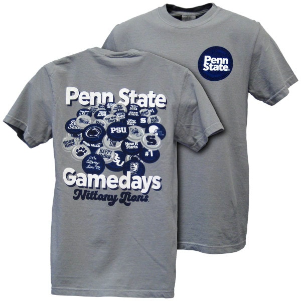 gray short sleeve t-shirt Penn State Gamedays buttons